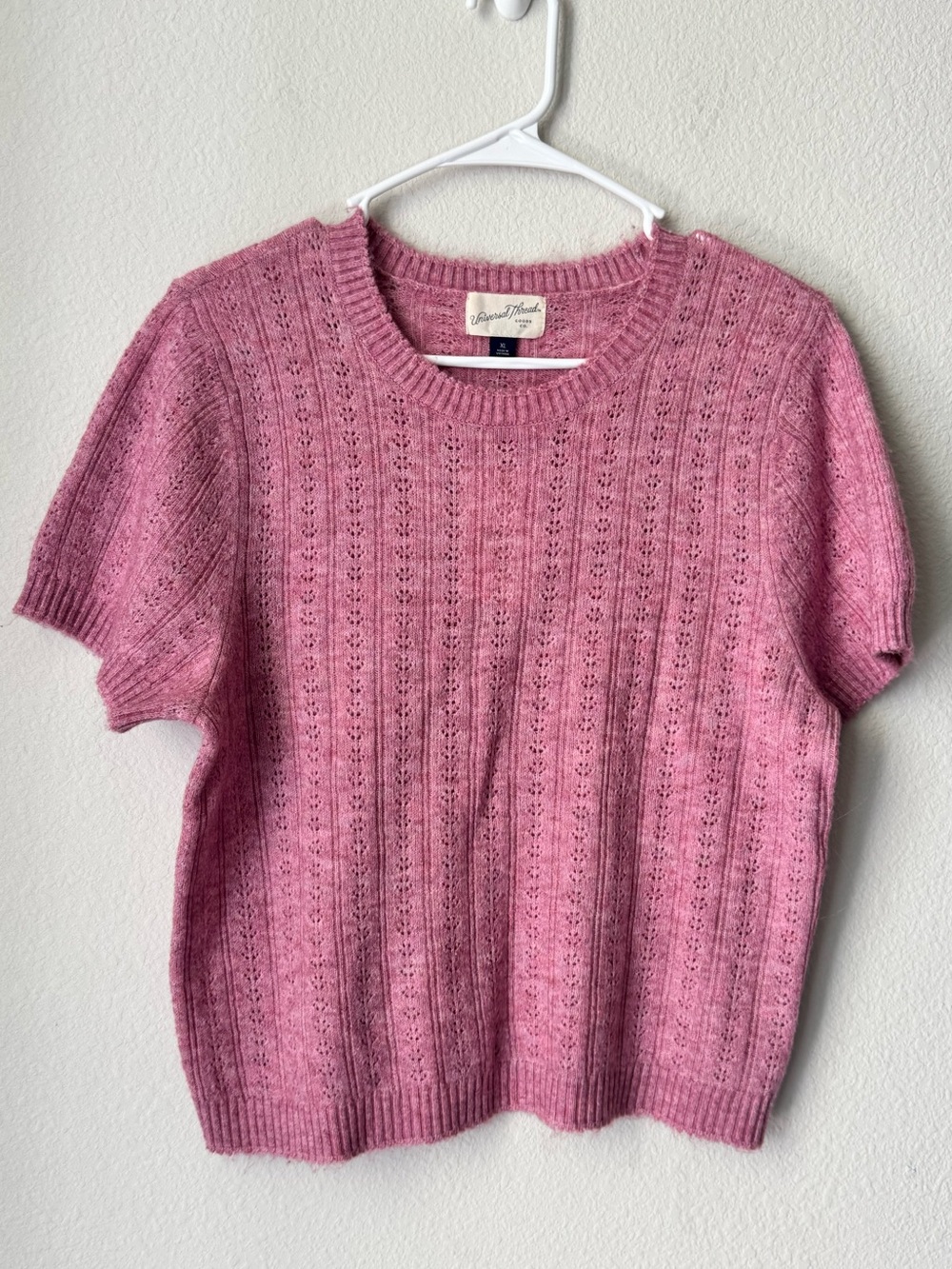 Universal Thread Pink Short-Sleeve Crewneck Knit Sweater